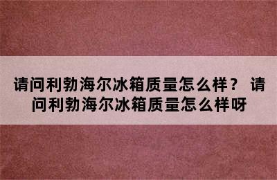 请问利勃海尔冰箱质量怎么样？ 请问利勃海尔冰箱质量怎么样呀